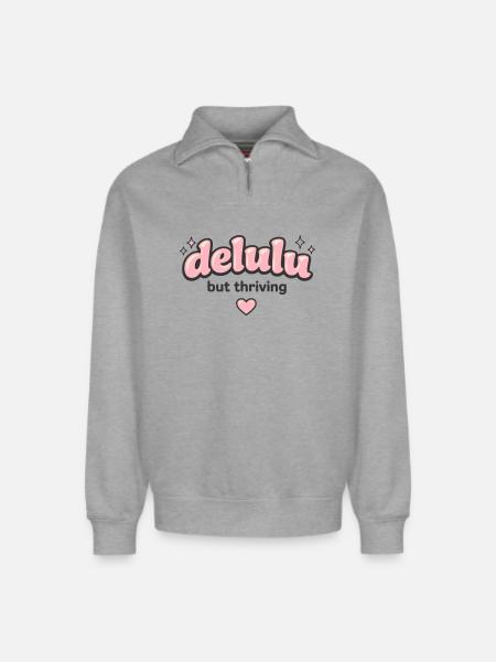 Delulu Thriving Logo - Relaxed Unisex Organic Half Zip Sweatshirt – von SPREAD - Grau meliert