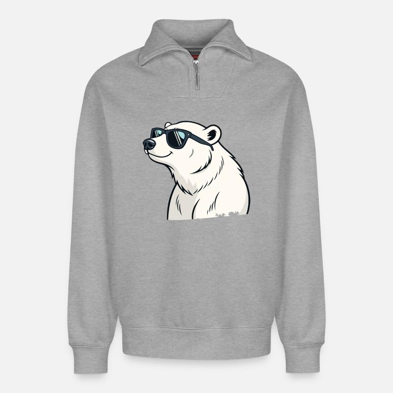 Cooler Eisbär mit Brille - Relaxed Unisex Organic Half Zip Sweatshirt – von SPREAD - Grau meliert
