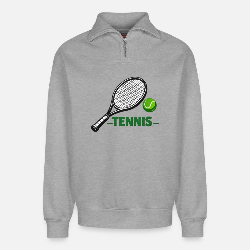 Tennis Design - Relaxed Unisex Organic Half Zip Sweatshirt – by SPREAD - heather grey