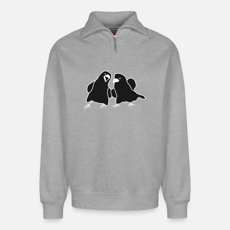 Minimalistisches Raven-Duo - Relaxed Unisex Organic Half Zip Sweatshirt – von SPREAD - Grau meliert