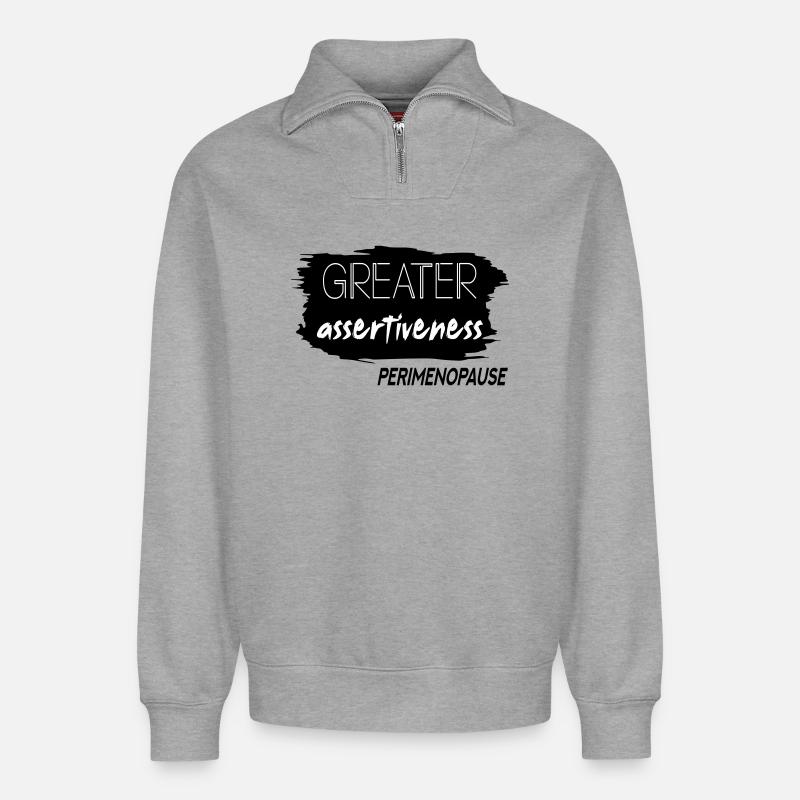 Greater Assertiveness Perimenopause - Relaxed Unisex Organic Half Zip Sweatshirt – by SPREAD - heather grey