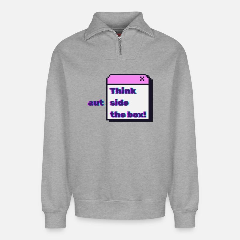 Think autside the box - Glitch - Relaxed Unisex Organic Half Zip Sweatshirt – von SPREAD - Grau meliert