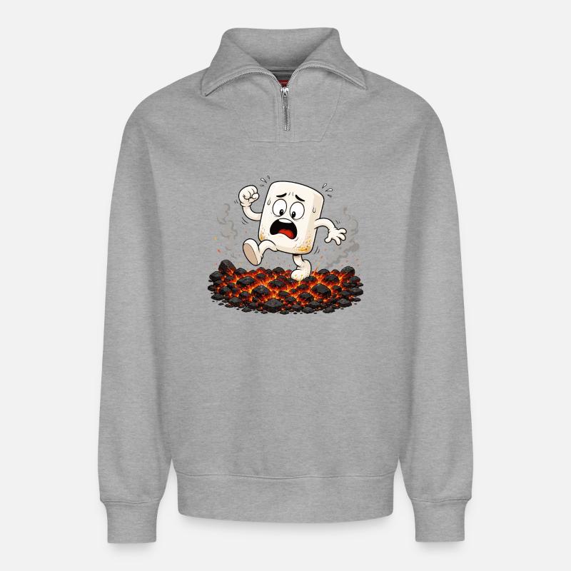 Marshmallow läuft über glühende Kohlen - Relaxed Unisex Organic Half Zip Sweatshirt – von SPREAD - Grau meliert