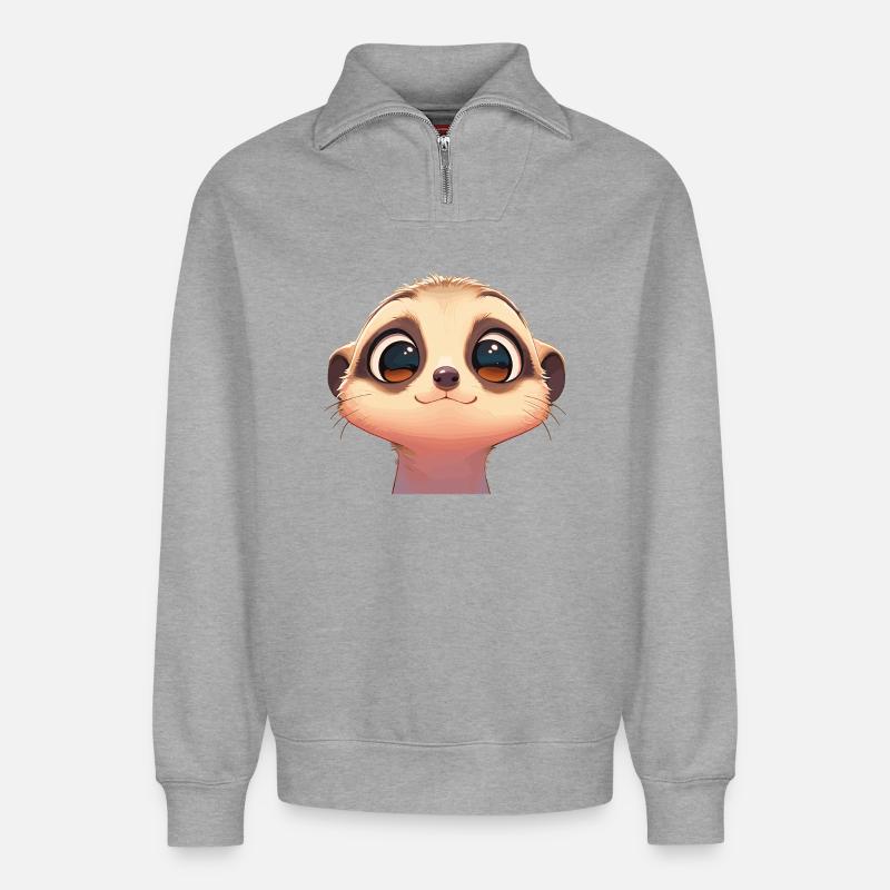 Suricate Erdmännchen - Sweat unisexe décontracté en coton biologique à demi-zip – de SPREAD - gris chiné