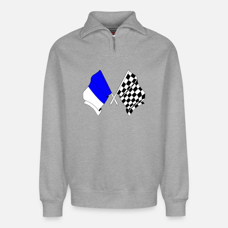 Drapeaux de course de Spa - Sweat unisexe décontracté en coton biologique à demi-zip – de SPREAD - gris chiné