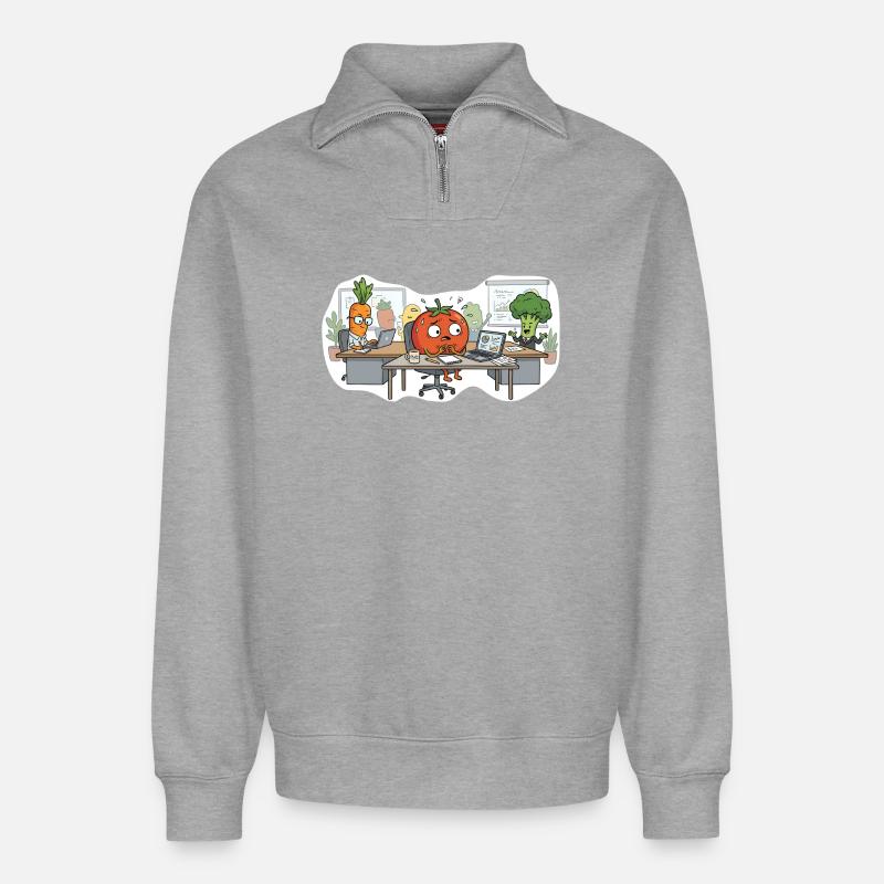 Stressed Tomato – Office Vegetables - Relaxed Unisex Organic Half Zip Sweatshirt – von SPREAD - Grau meliert