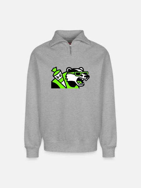 Badger Schoolbag Mascot - Relaxed Unisex Organic Half Zip Sweatshirt – by SPREAD - heather grey
