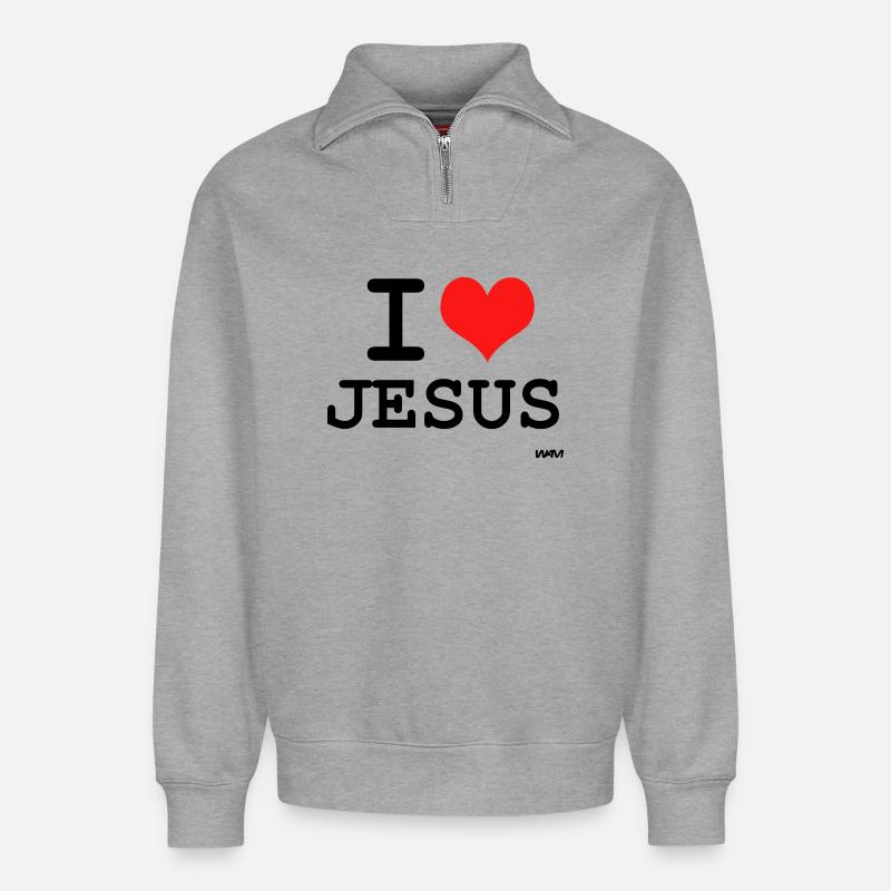 jesus - Relaxed Unisex Organic Half Zip Sweatshirt – von SPREAD - Grau meliert