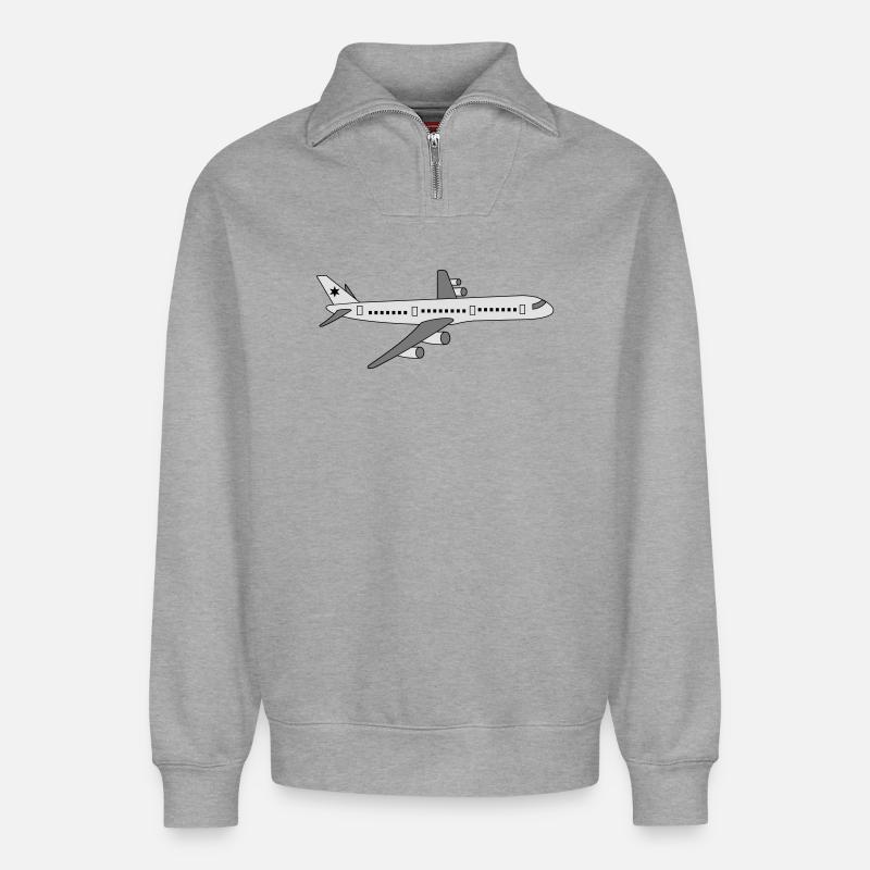 avion - Sweat unisexe décontracté en coton biologique à demi-zip – de SPREAD - gris chiné