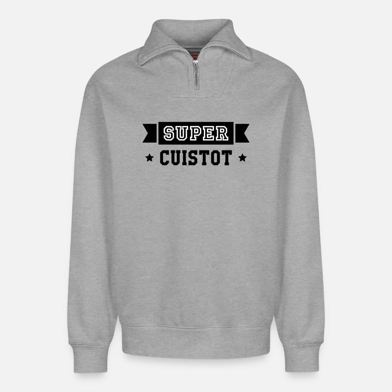 Super Chef - Kitchen - Cook - Relaxed Unisex Organic Half Zip Sweatshirt – by SPREAD - heather grey