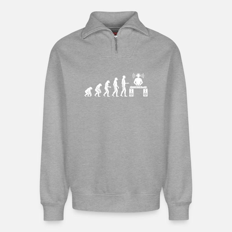 Evolution der Beats: DJ-Frontier - Relaxed Unisex Organic Half Zip Sweatshirt – von SPREAD - Grau meliert
