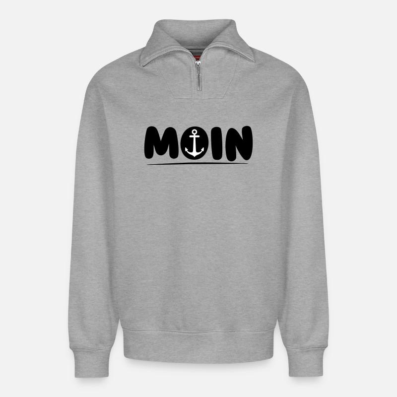 Moin mit Anker - Relaxed Unisex Organic Half Zip Sweatshirt – von SPREAD - Grau meliert