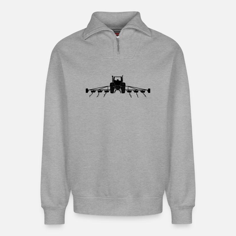 Ferme agricole de tracteurs - Sweat unisexe décontracté en coton biologique à demi-zip – de SPREAD - gris chiné