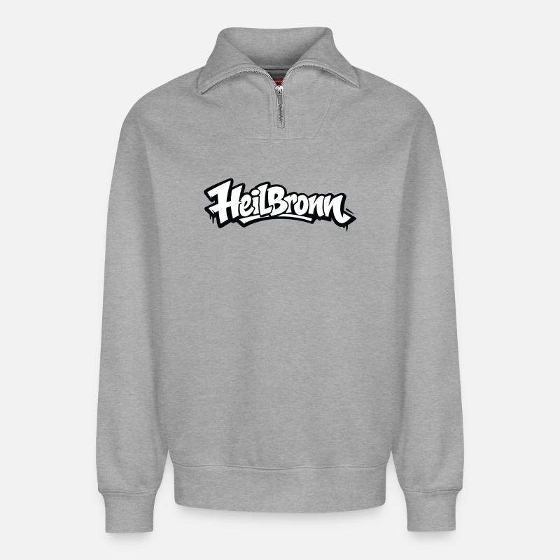 Heilbronn Graffiti Logo Tee - Relaxed Unisex Organic Half Zip Sweatshirt – von SPREAD - Grau meliert