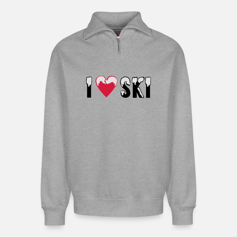 I love Ski - Relaxed Unisex Organic Half Zip Sweatshirt – von SPREAD - Grau meliert