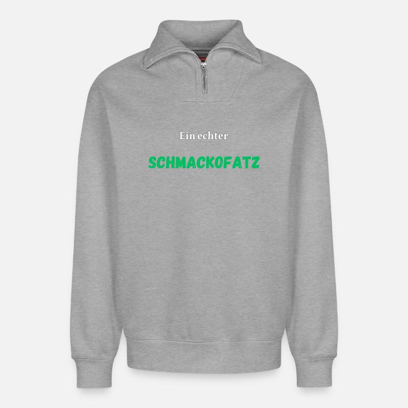 Ein echter Schmackofatz - Relaxed Unisex Organic Half Zip Sweatshirt – von SPREAD - Grau meliert