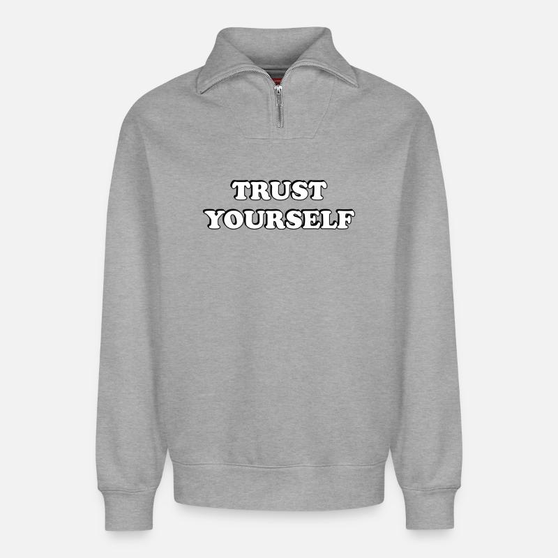 Faites-vous confiance Typographie audacieuse - Sweat unisexe décontracté en coton biologique à demi-zip – de SPREAD - gris chiné