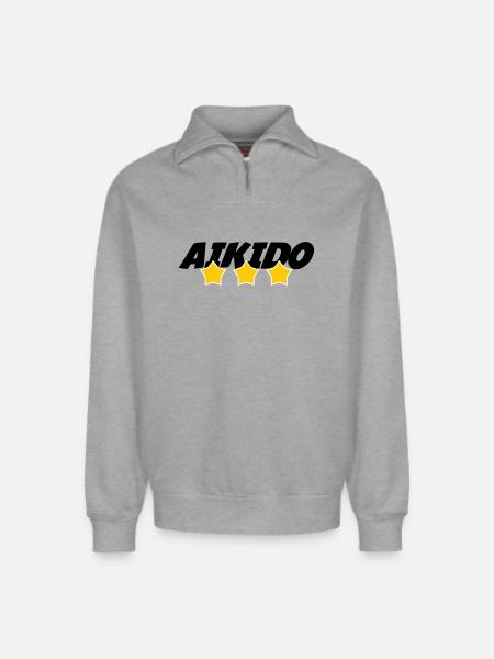 Aikido - Martial Art - Aikido - Relaxed Unisex Organic Half Zip Sweatshirt – by SPREAD - heather grey