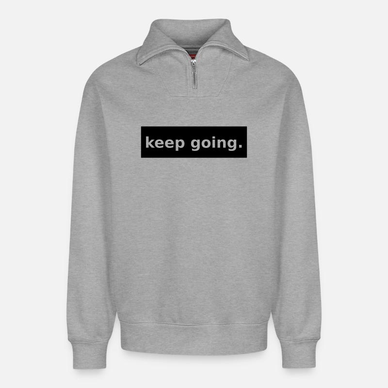 keep going - Relaxed Unisex Organic Half Zip Sweatshirt – by SPREAD - heather grey