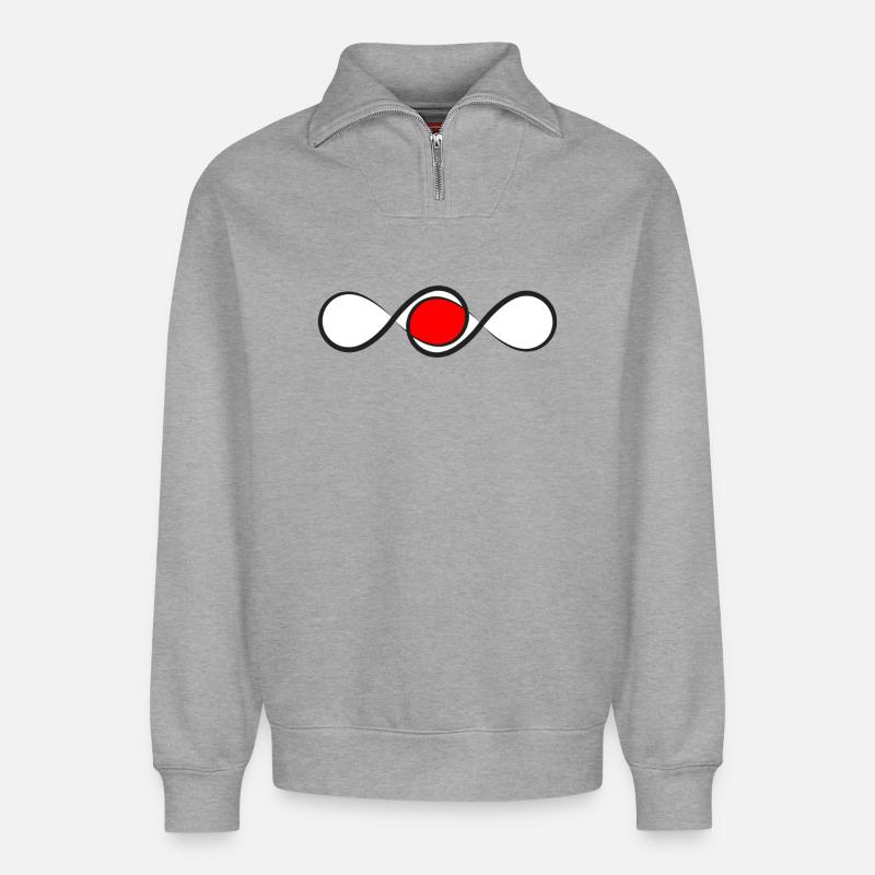 Ligne éternelle avec accent rouge - Sweat unisexe décontracté en coton biologique à demi-zip – de SPREAD - gris chiné