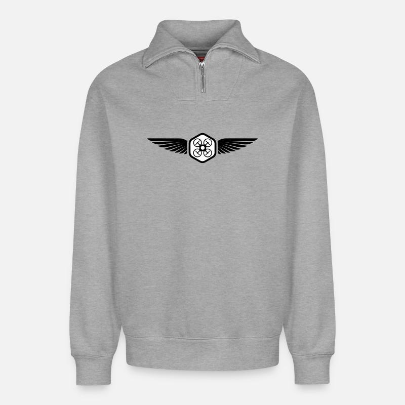 UAV PILOT - Relaxed Unisex Organic Half Zip Sweatshirt – von SPREAD - Grau meliert