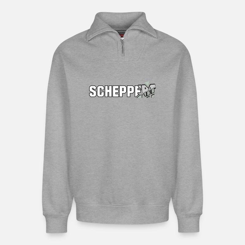 Scheppert "das Design zur Technoparty" - Relaxed Unisex Organic Half Zip Sweatshirt – von SPREAD - Grau meliert