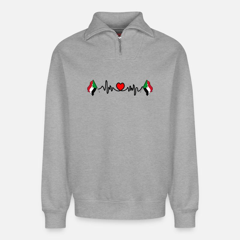 Herzfrequenz Cardio Flagge Sudan - Relaxed Unisex Organic Half Zip Sweatshirt – von SPREAD - Grau meliert