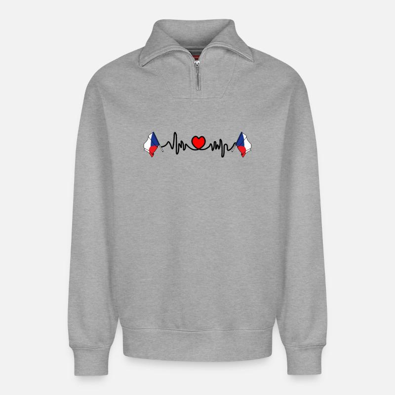 Herzfrequenz-Cardio für Tschechien - Relaxed Unisex Organic Half Zip Sweatshirt – von SPREAD - Grau meliert