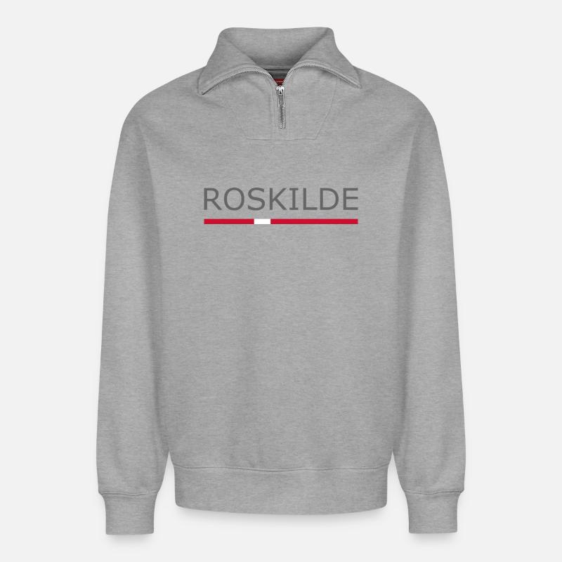 Roskilde - Denmark Flag - Dänemark - Relaxed Unisex Organic Half Zip Sweatshirt – von SPREAD - Grau meliert