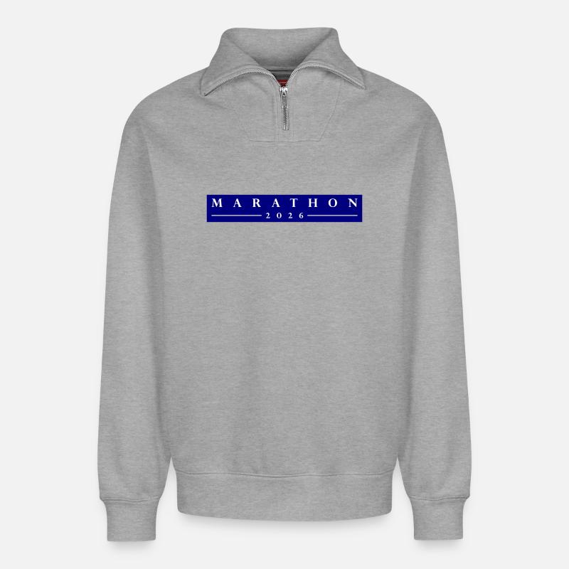 Marathon 2026 - Relaxed Unisex Organic Half Zip Sweatshirt – von SPREAD - Grau meliert