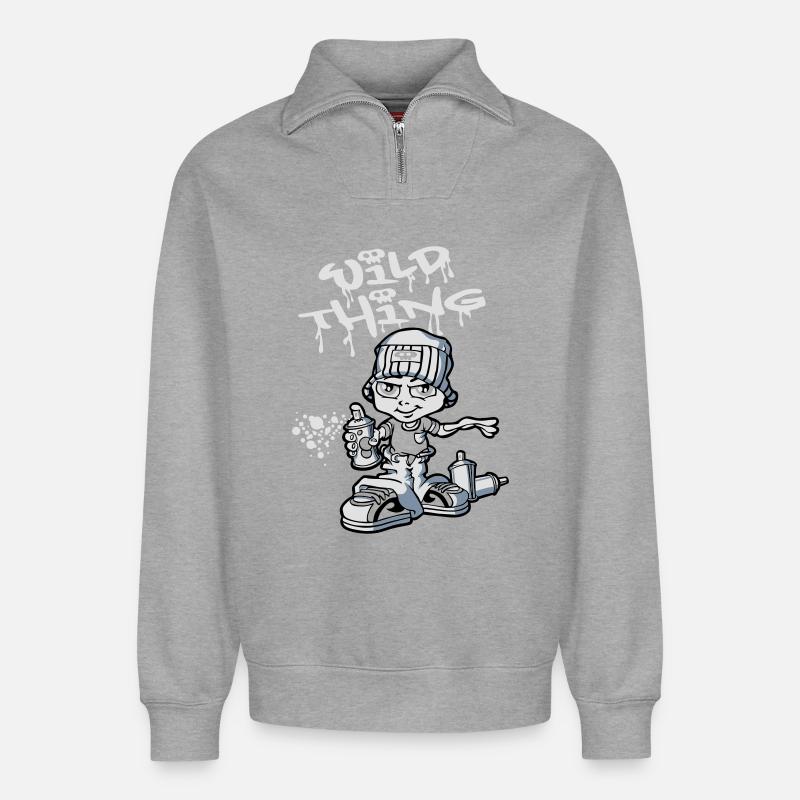 Graffiti boy and spray paint - Sweat unisexe décontracté en coton biologique à demi-zip – de SPREAD - gris chiné