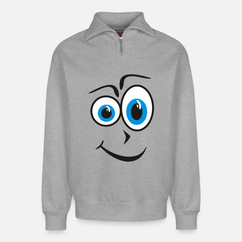 Curious Blue Eyes Face - Relaxed Unisex Organic Half Zip Sweatshirt – by SPREAD - heather grey