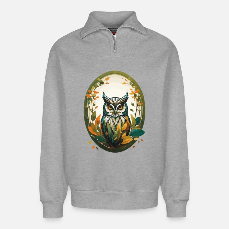 Eule - Relaxed Unisex Organic Half Zip Sweatshirt – von SPREAD - Grau meliert