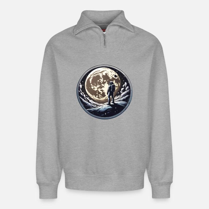 Mond-Mann - Relaxed Unisex Organic Half Zip Sweatshirt – von SPREAD - Grau meliert