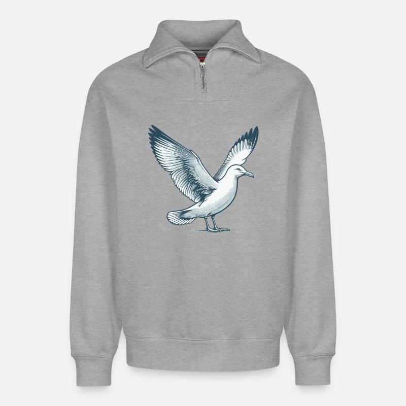 Mouette - Sweat unisexe décontracté en coton biologique à demi-zip – de SPREAD - gris chiné