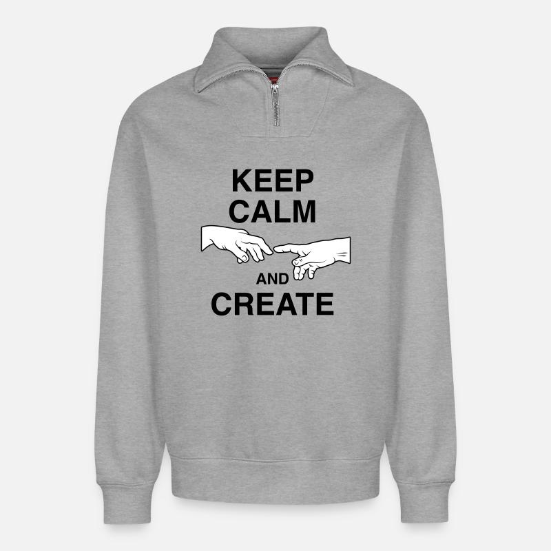 Keep calm and create - Relaxed Unisex Organic Half Zip Sweatshirt – von SPREAD - Grau meliert