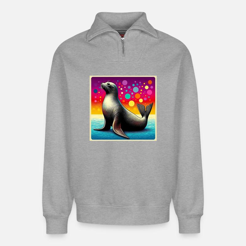 Siegel - Relaxed Unisex Organic Half Zip Sweatshirt – von SPREAD - Grau meliert