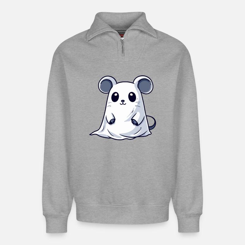 Maus Halloween Geist - Relaxed Unisex Organic Half Zip Sweatshirt – von SPREAD - Grau meliert