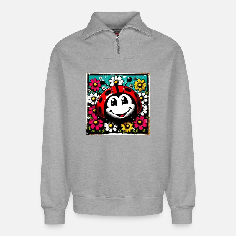 Marienkäfer - Relaxed Unisex Organic Half Zip Sweatshirt – von SPREAD - Grau meliert