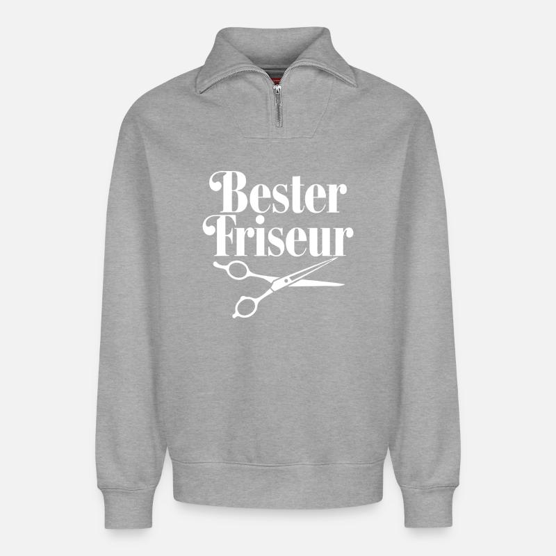 Bester Friseur mit Scheren-Logo - Relaxed Unisex Organic Half Zip Sweatshirt – von SPREAD - Grau meliert