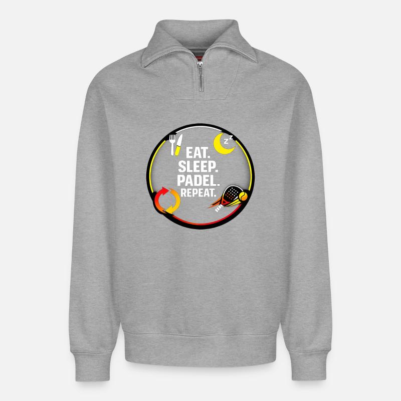 Manger dormir Padel répéter - Sweat unisexe décontracté en coton biologique à demi-zip – de SPREAD - gris chiné