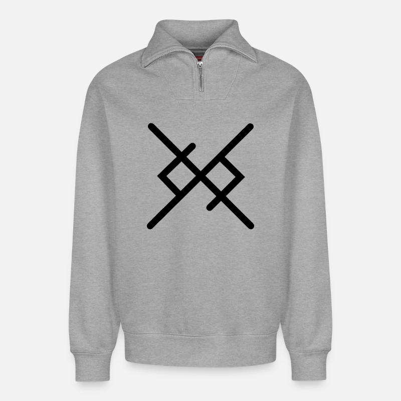 Ewige Liebe in Wikingerrunen - Relaxed Unisex Organic Half Zip Sweatshirt – von SPREAD - Grau meliert