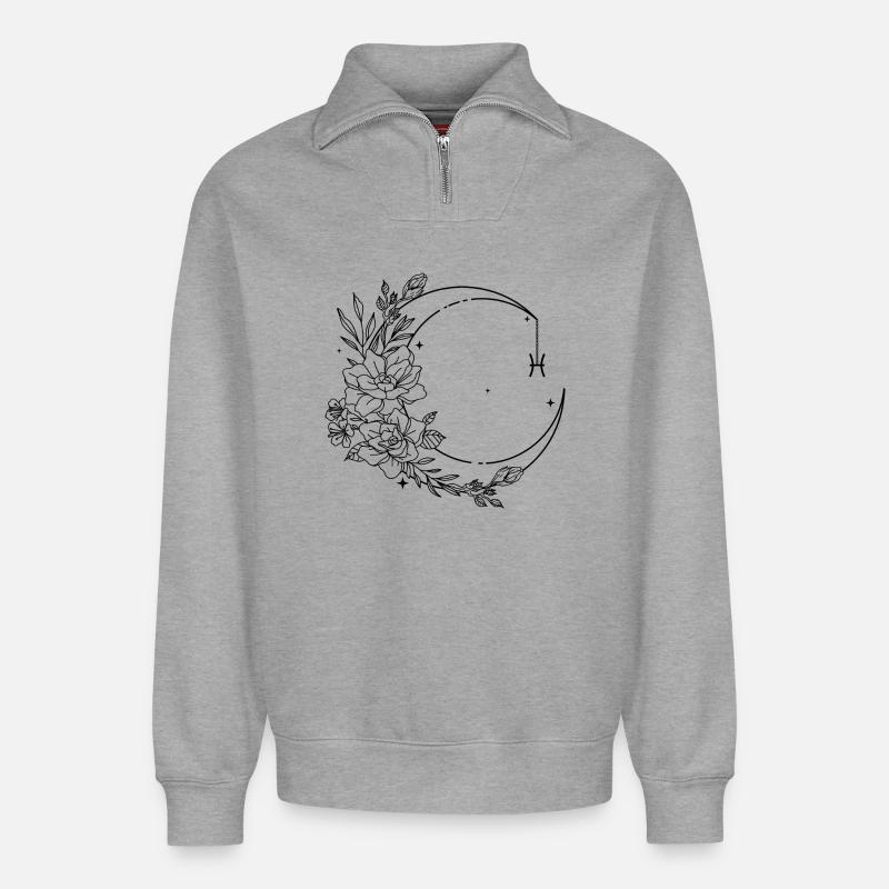 Fische Astrologie - Relaxed Unisex Organic Half Zip Sweatshirt – von SPREAD - Grau meliert
