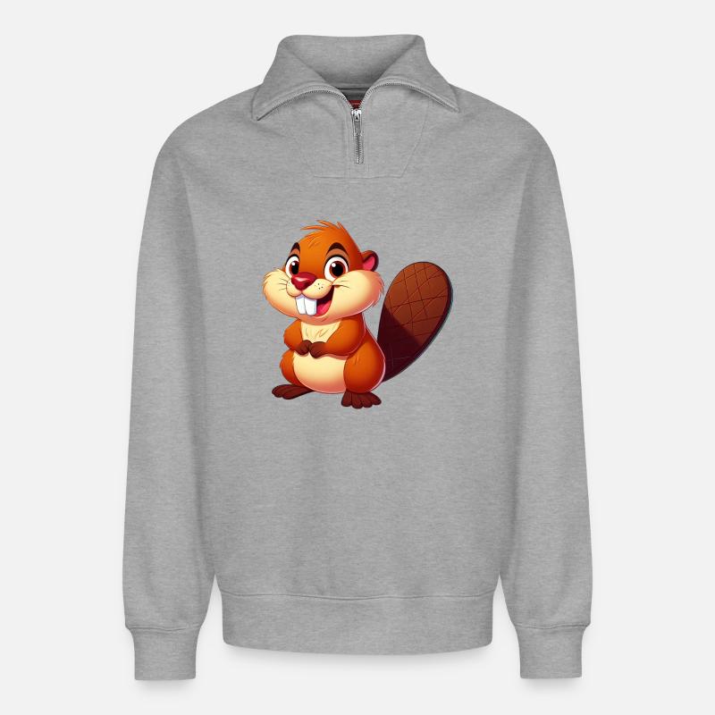 Castor - Sweat unisexe décontracté en coton biologique à demi-zip – de SPREAD - gris chiné