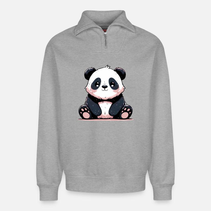 Panda - Sweat unisexe décontracté en coton biologique à demi-zip – de SPREAD - gris chiné