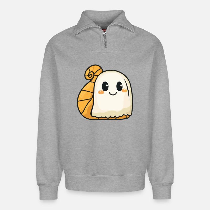 Schnecke Halloween Geist - Relaxed Unisex Organic Half Zip Sweatshirt – von SPREAD - Grau meliert