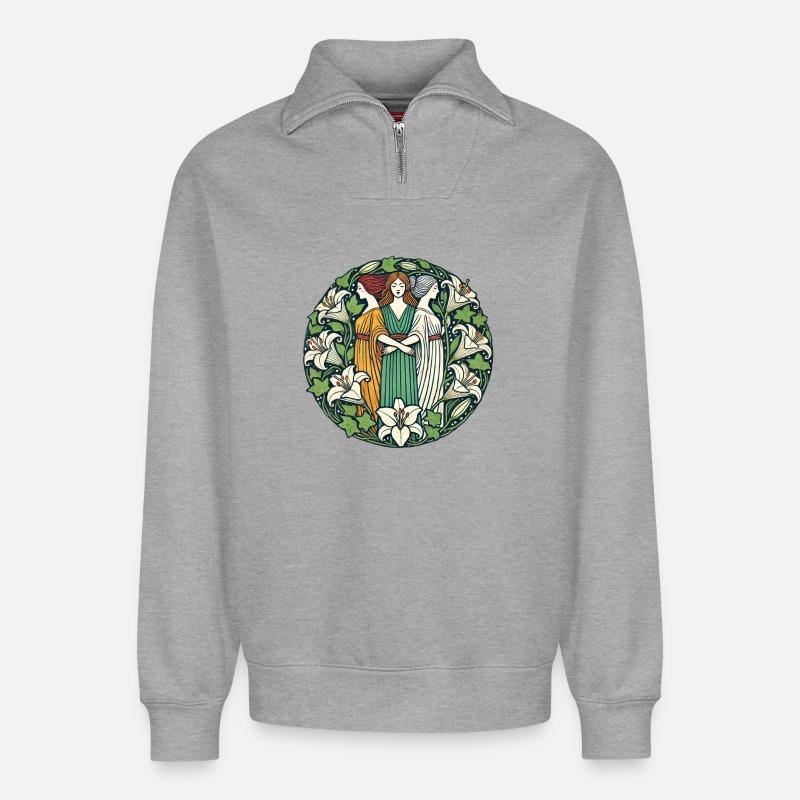 Dreifache Göttin - Relaxed Unisex Organic Half Zip Sweatshirt – von SPREAD - Grau meliert