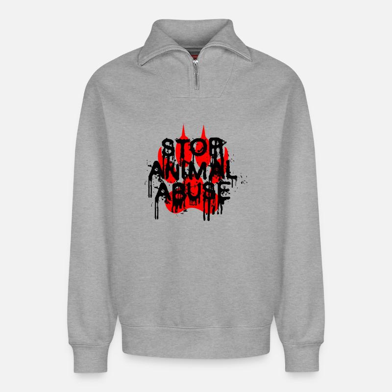 Stop Animal Abuse - Relaxed Unisex Organic Half Zip Sweatshirt – von SPREAD - Grau meliert