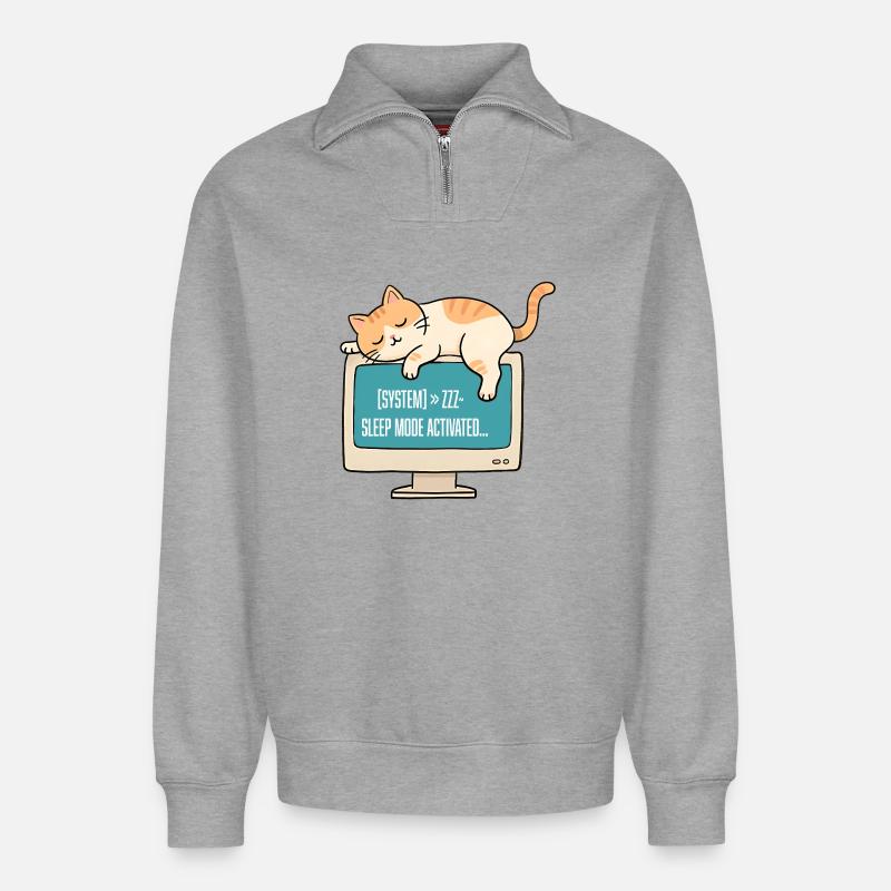 Geek-Chat im System-Standby - Relaxed Unisex Organic Half Zip Sweatshirt – von SPREAD - Grau meliert