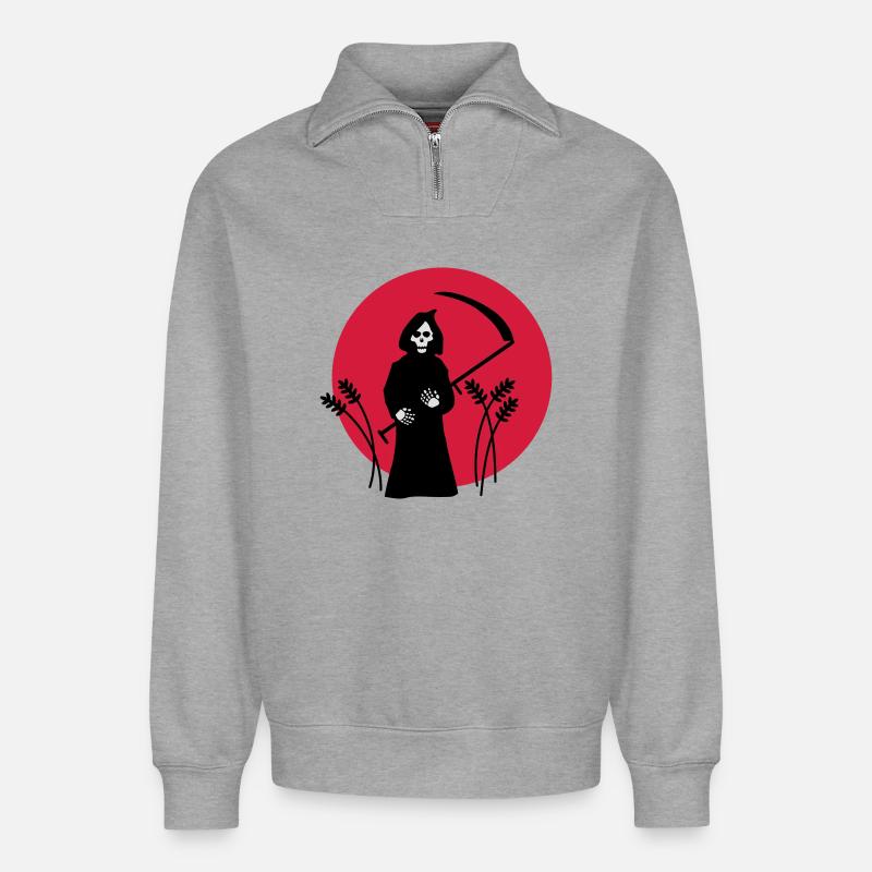 skeleton - Relaxed Unisex Organic Half Zip Sweatshirt – by SPREAD - heather grey